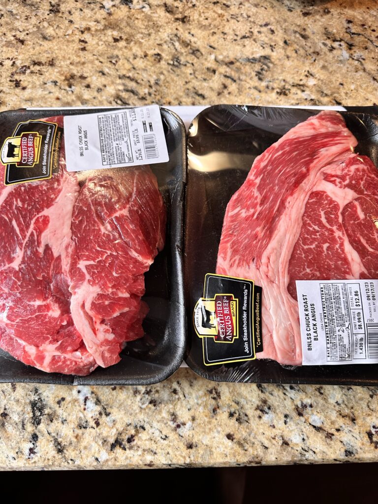 Two packages of beef chuck roast