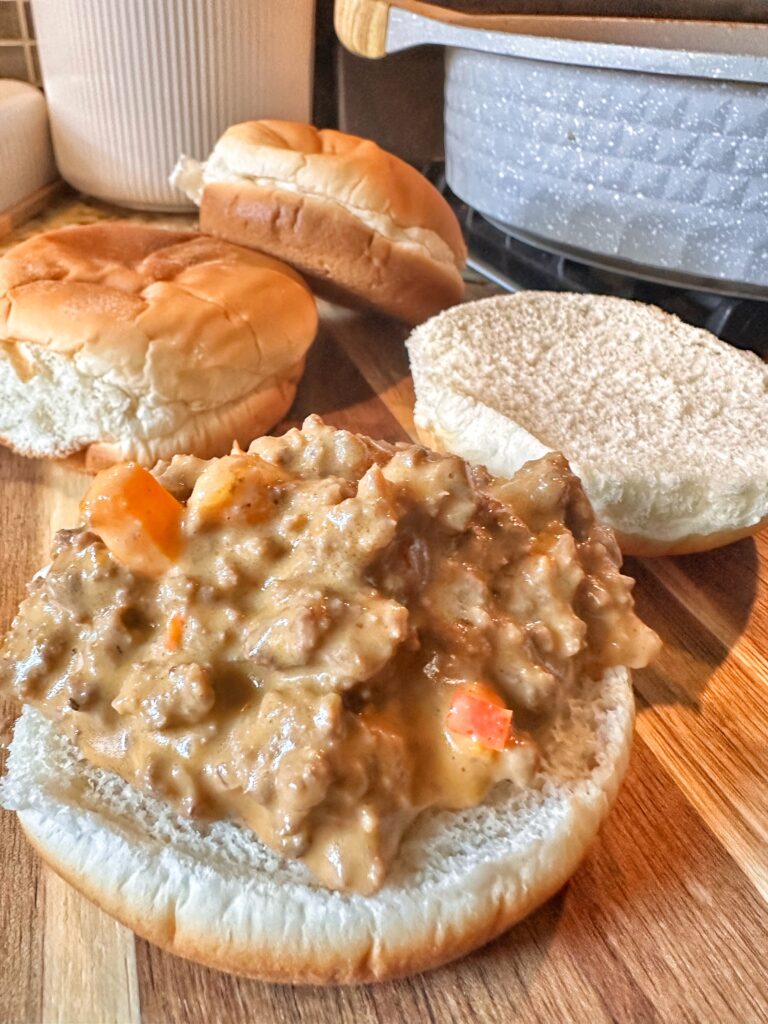 A cheesy sloppy joe with the bun removed