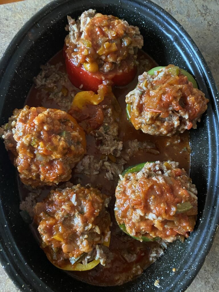 Stuffed peppers, seen from above