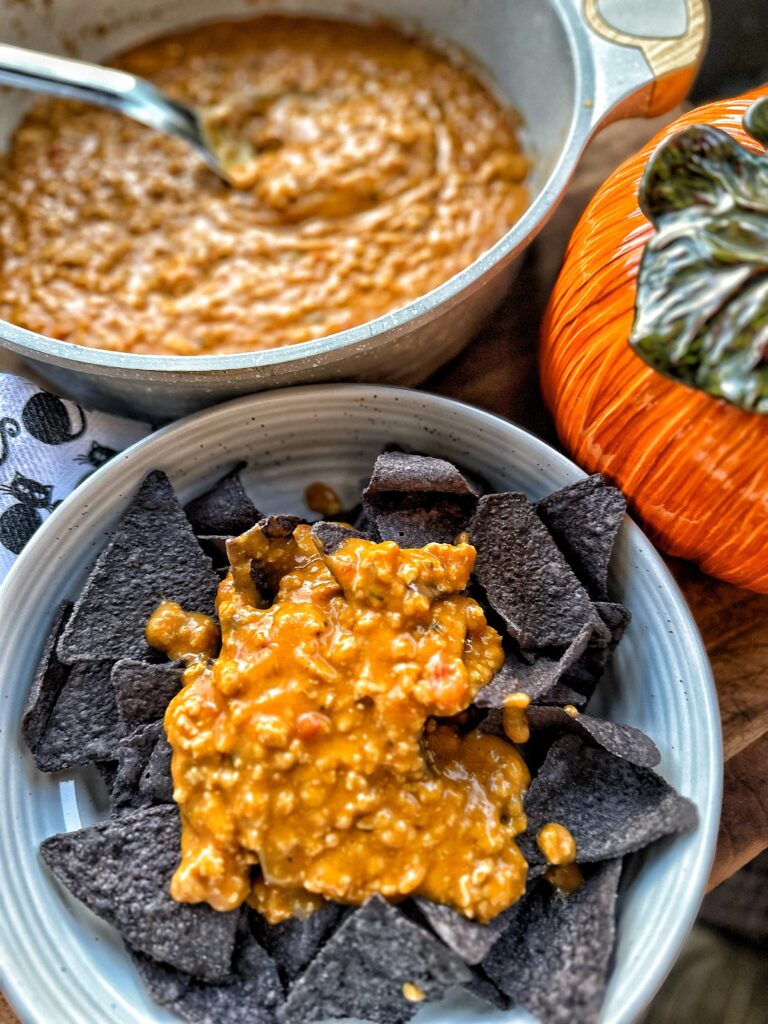 Halloween Queso with Chicken and Cheese