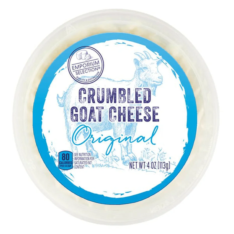 A container of crumbled goat cheese
