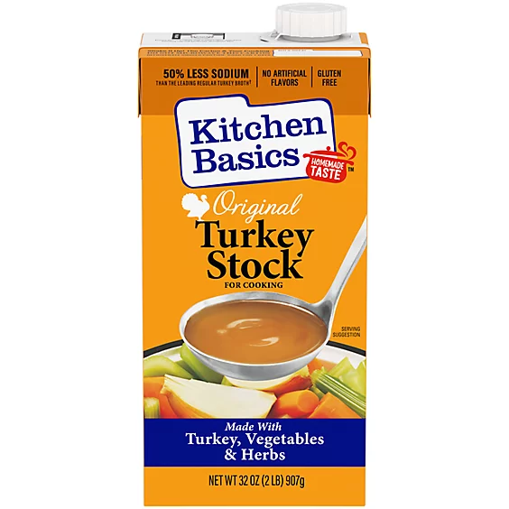A container of Kitchen Basics Turkey Stock