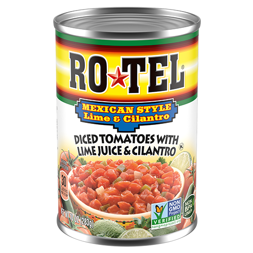 A can of Rotel diced tomatoes with lime and cilantro.