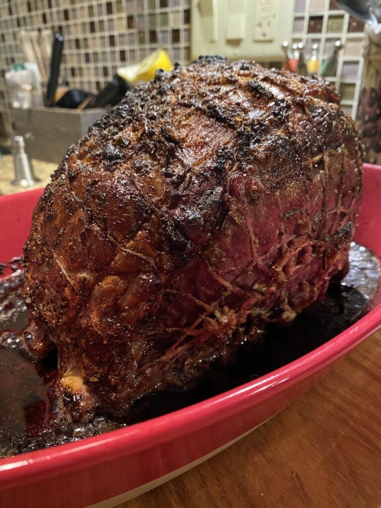 The completed, unsliced rib roast
