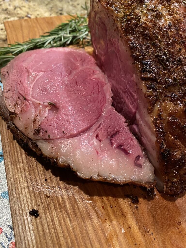 A slice of rare rib roast