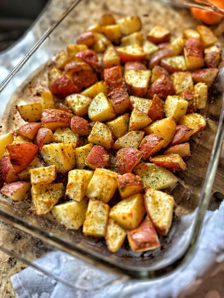 The finished roasted red potatoes 