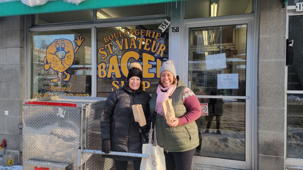 Me and mom outside a bagel store