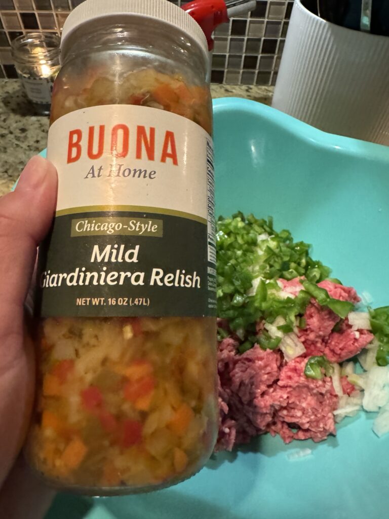 A jar of Buona brand mild giardiniera relish