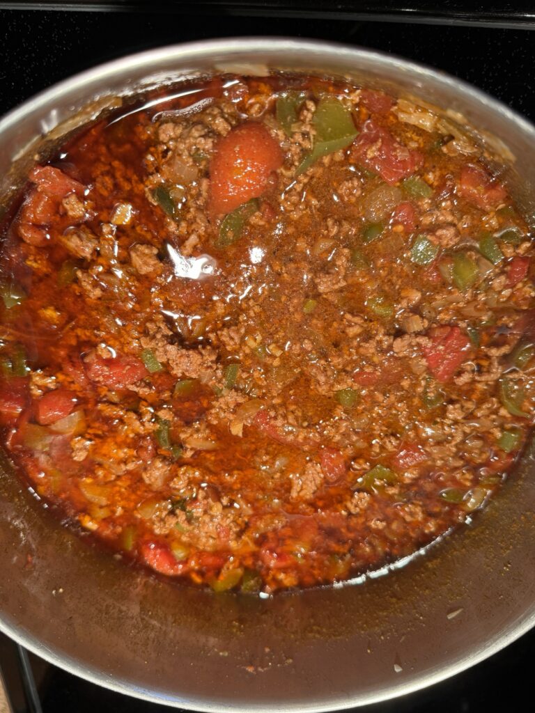 Cooked chili in a pot