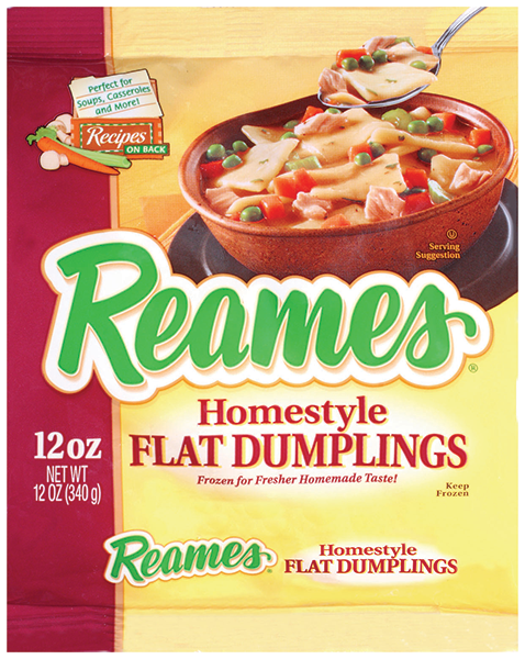 A package of Reames homestyle flat dumplings