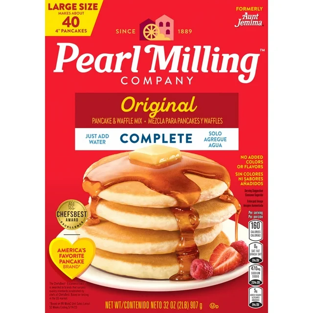 A box of Pearl Milling Company complete pancake and waffle mix