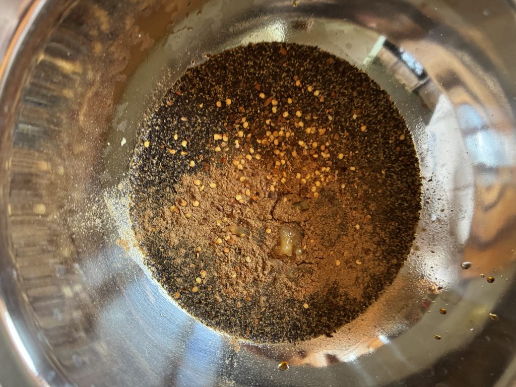 Seasoning for the skewers in a metal bowl