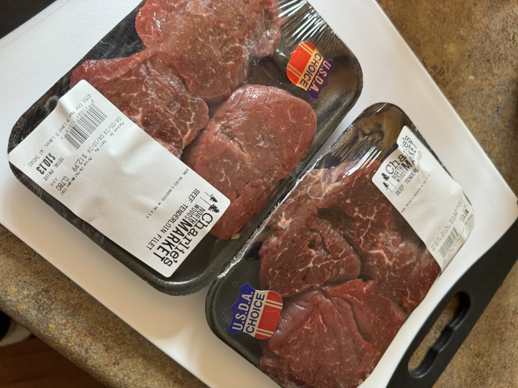Two packages of beef tenderloin filets