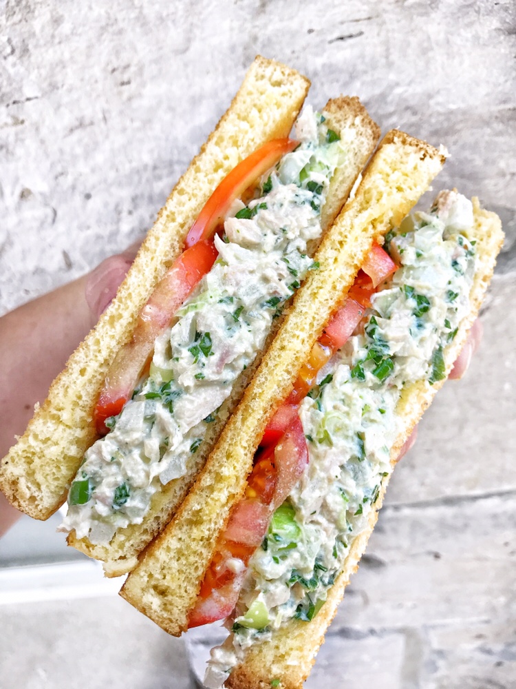 Tuna salad sandwich with kale crunch