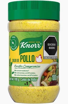 A plastic jar of Knorr chicken bouillon
