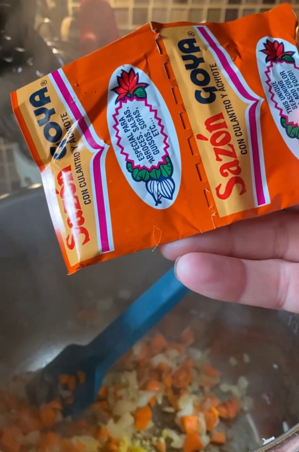 A packet of Goya Sazon seasoning