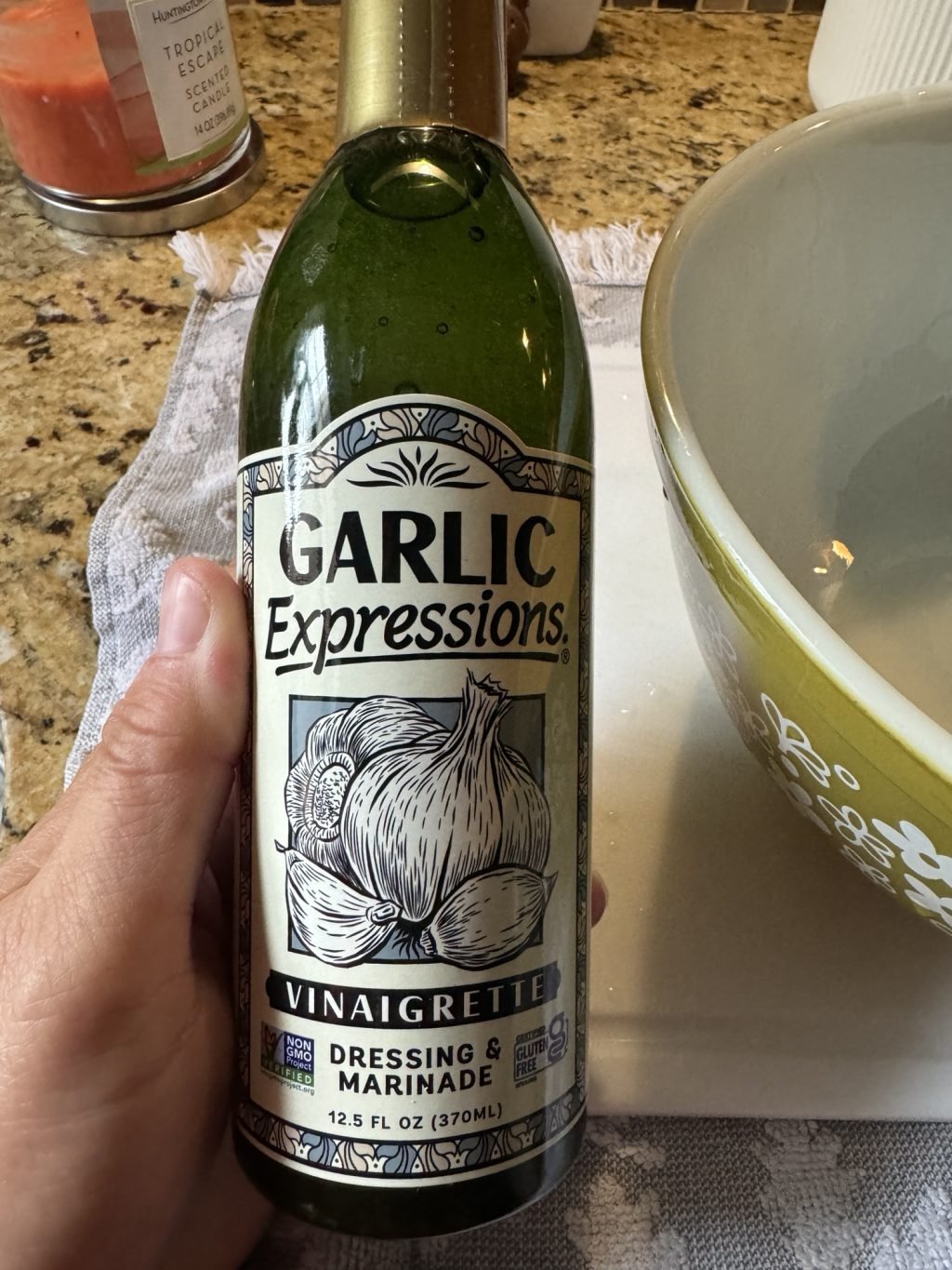 A bottle of Garlic Expressions vinaigrette dressing and marianade