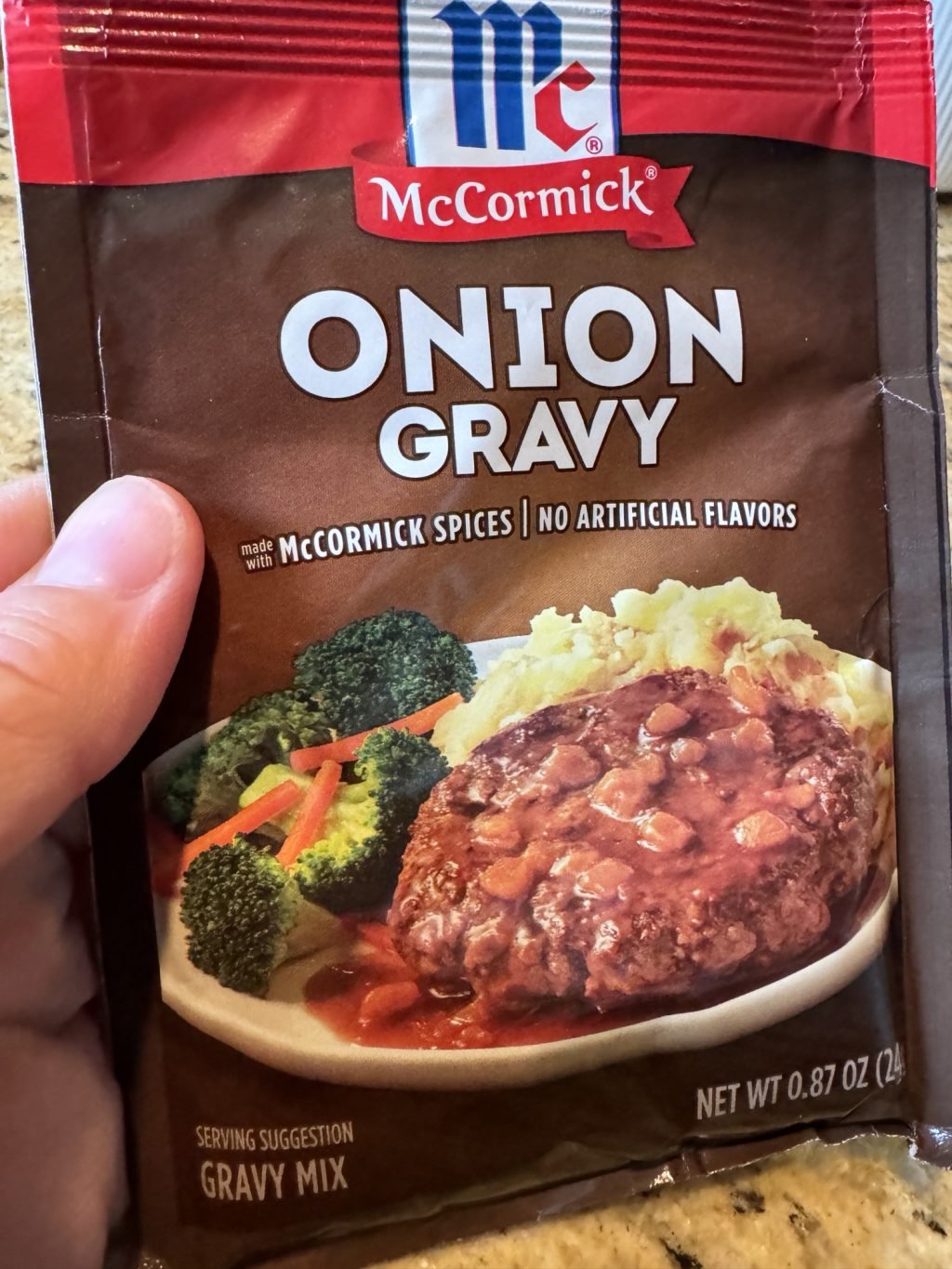A package of McCormick Onion Gravy