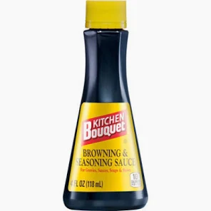 A bottle of Kitchen Bouquet "Browning and Seasoning" sauce.