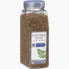 A container of marjoram leaves.