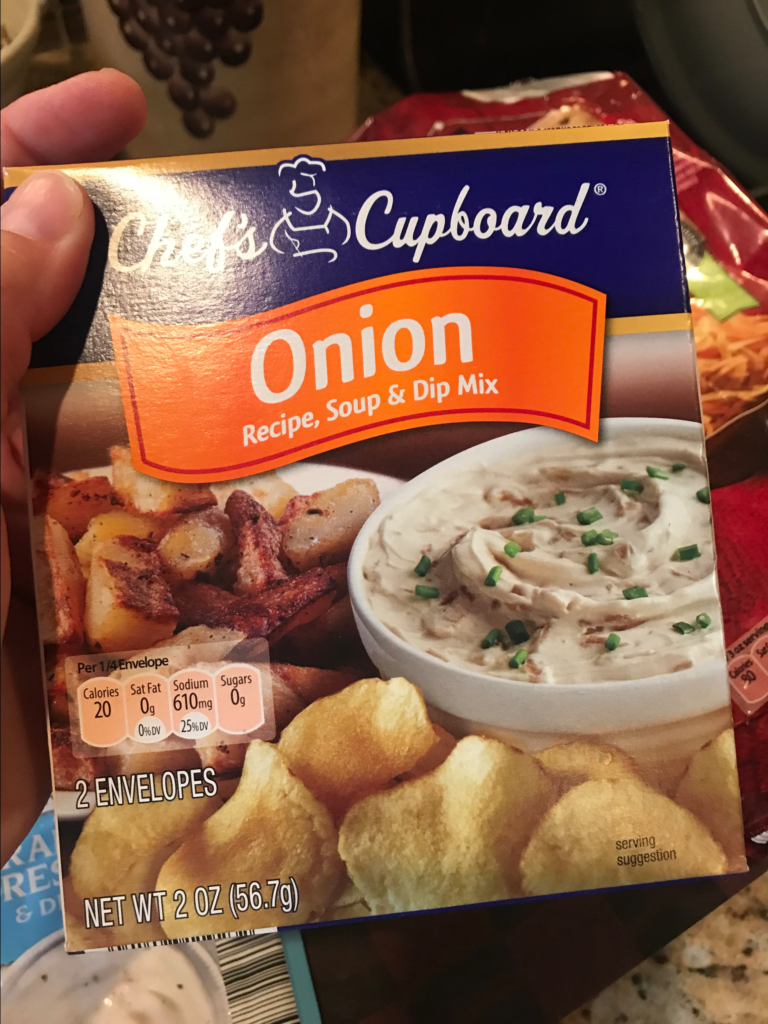 A box of onion soup mix.