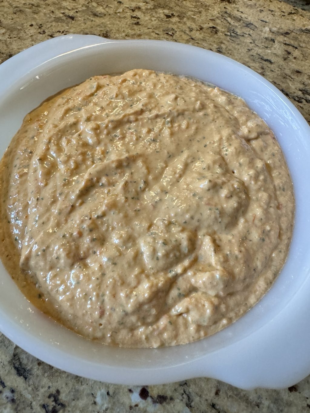 The finished pimento cheese dip.