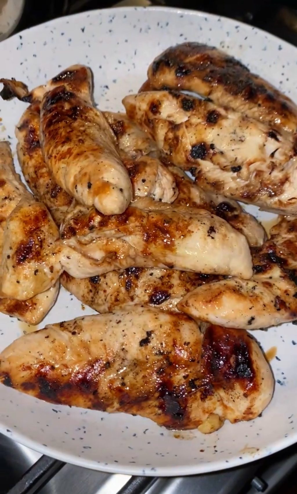 Grilled, marinated chicken breasts.