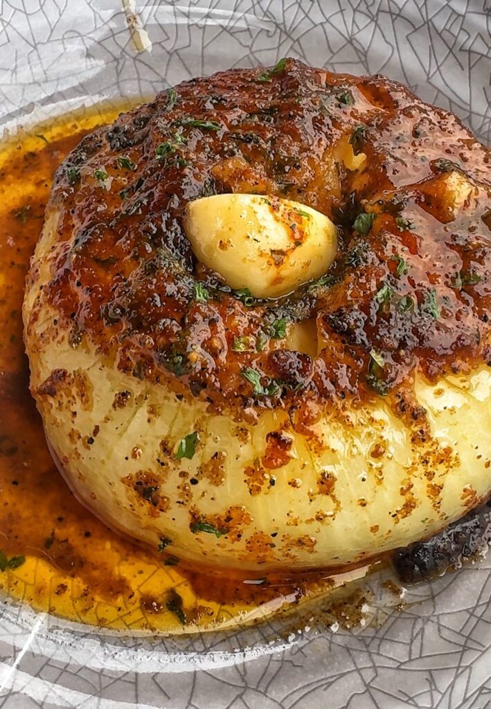A baked and marinated onion.