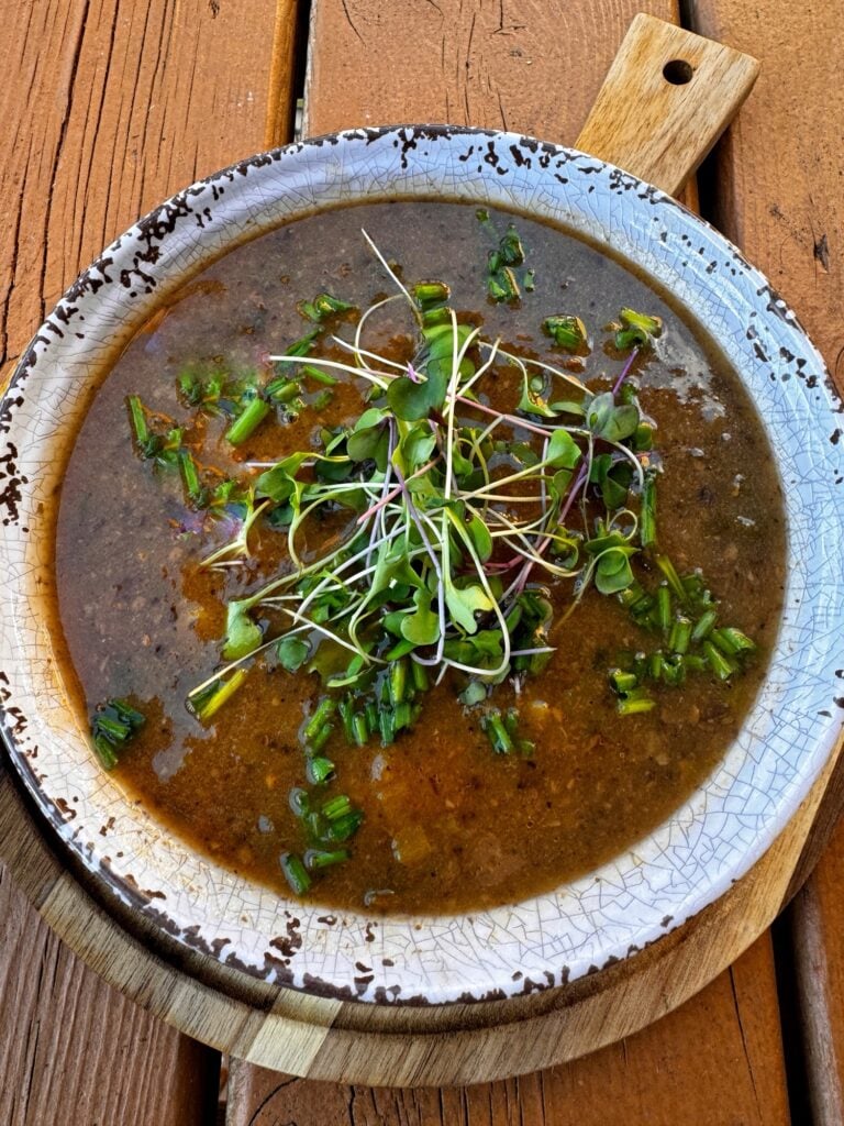 A bowl of Asian Inspired Mushroom Soup.