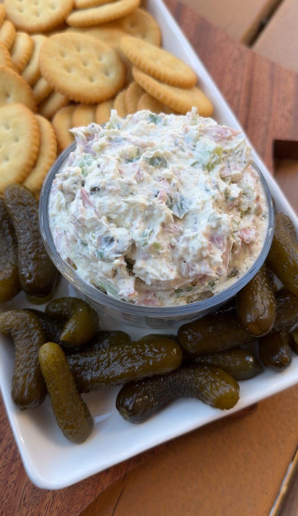 A close of of the white Polish ham dip.
