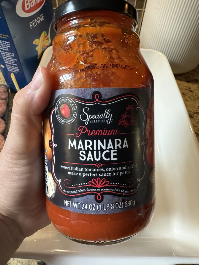 A jar of marinara sauce.