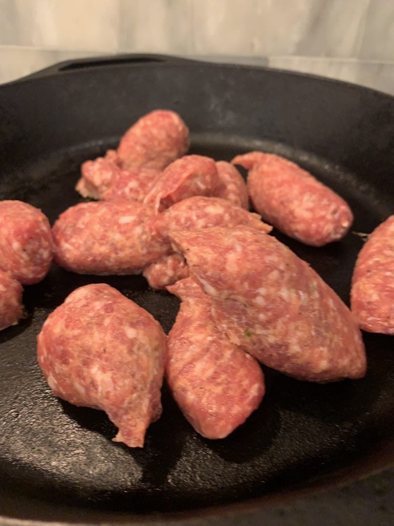 Sausage in a cast iron skillet