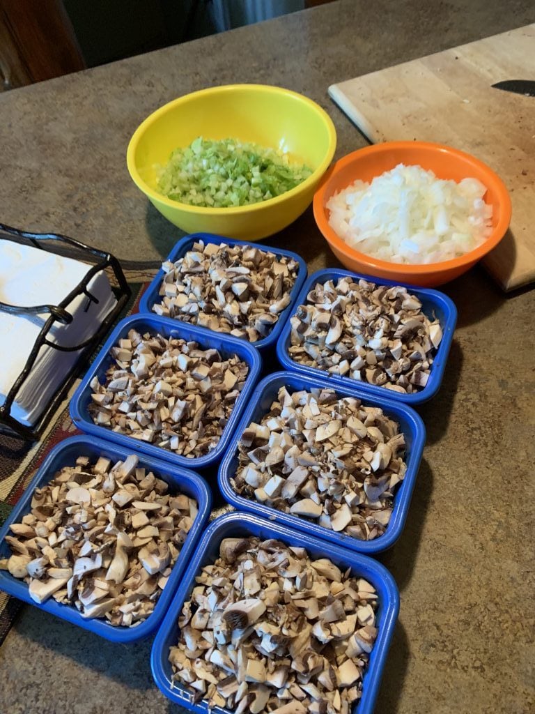 Diced mushrooms, celery, and onions