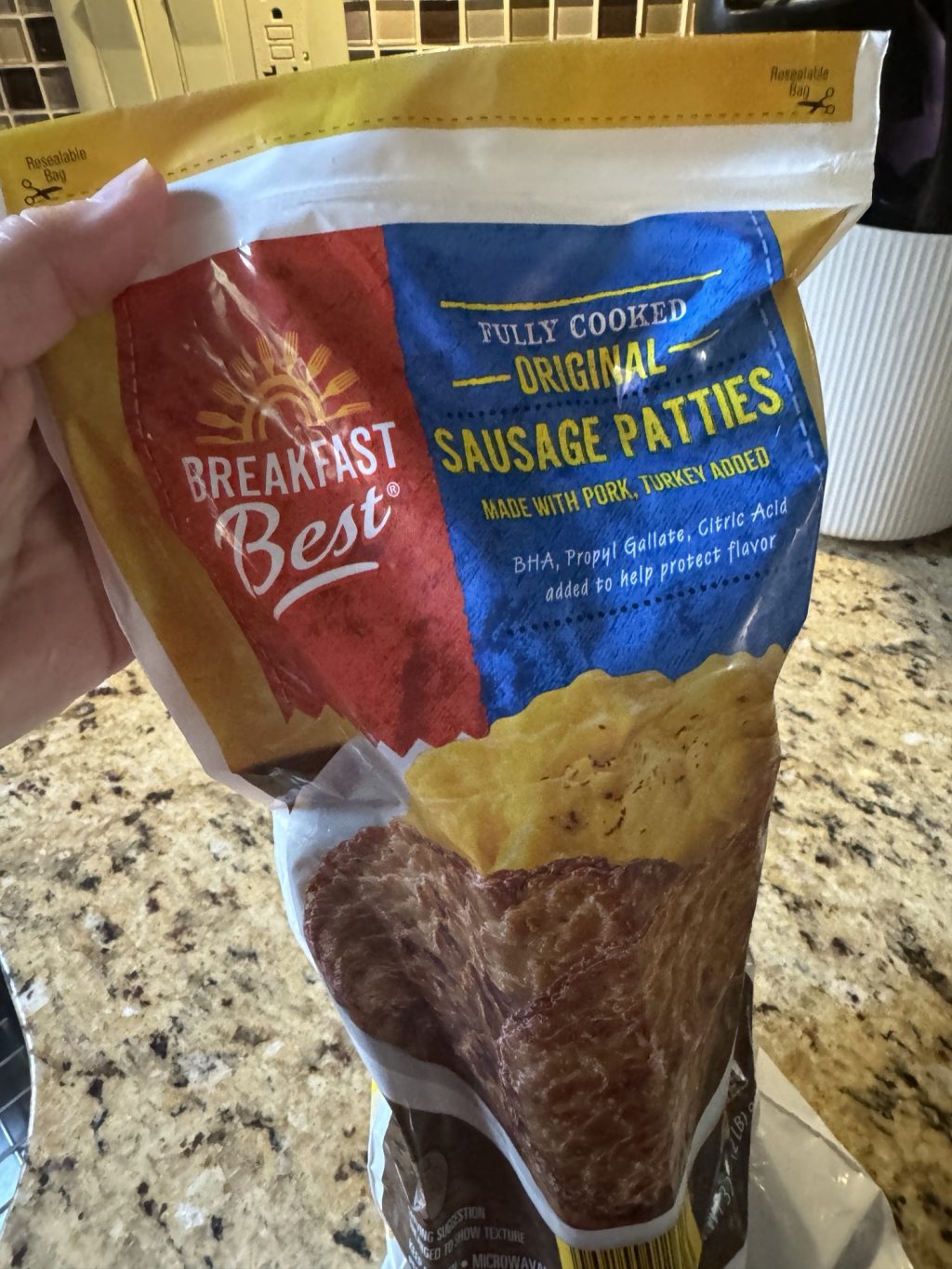 A bag of frozen sausage patties