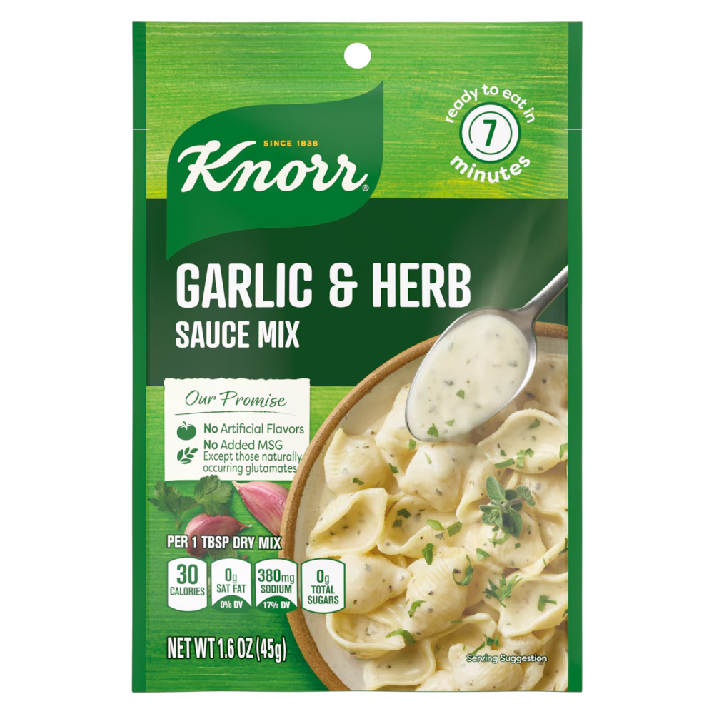 A packet of garlic and herb sauce mix