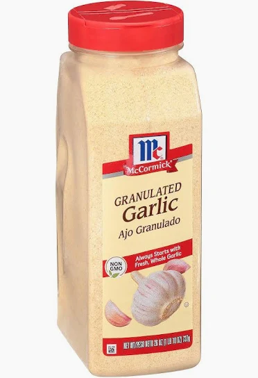 A container of granulated garlic