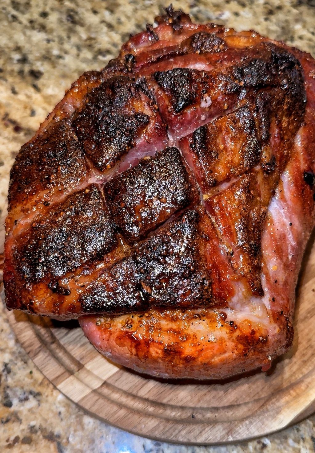 A close up of the finished cracking pork roast