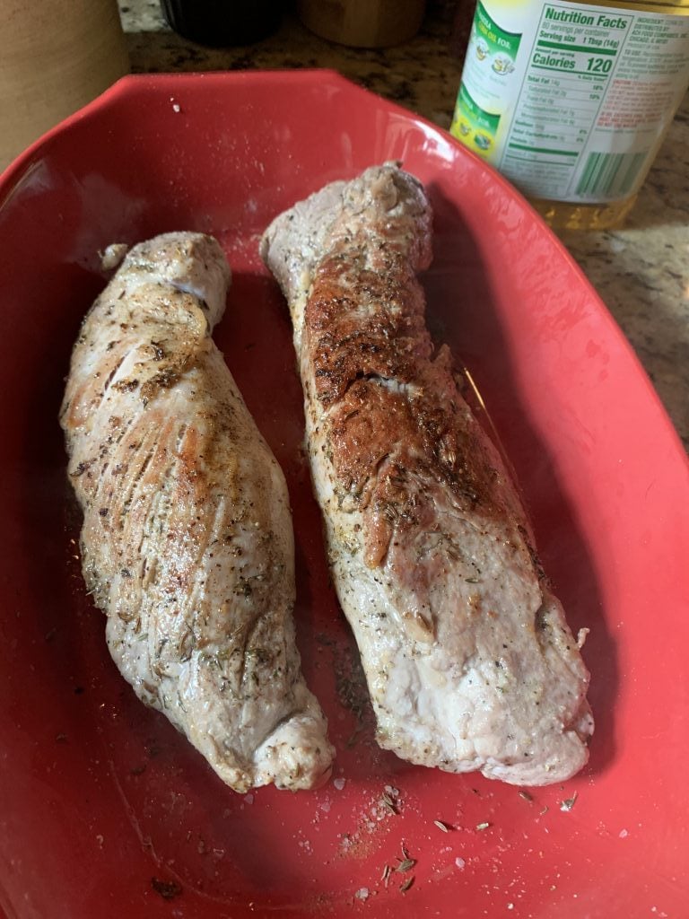 Two cooked pork tenderloins