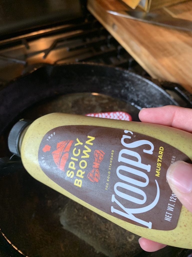 A bottle of Koop's Brown mustard