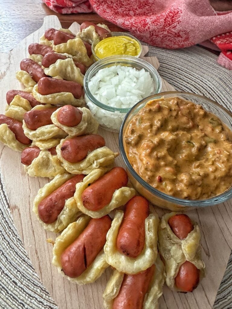 Mini Hot Dogs with various dipping sauces