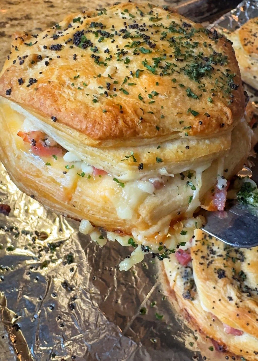 A ham and cheese biscuit sandwich