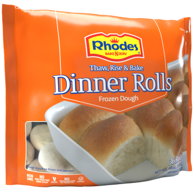 A package of frozen dinner rolls
