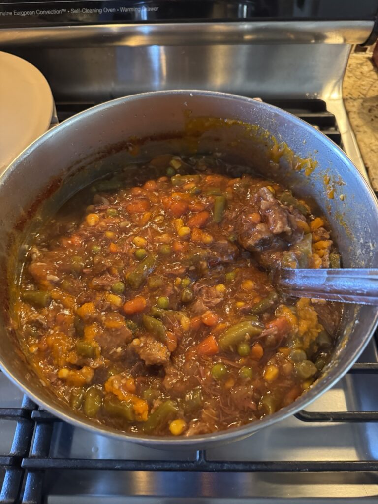 The oxtail soup, filled with meat and veggies