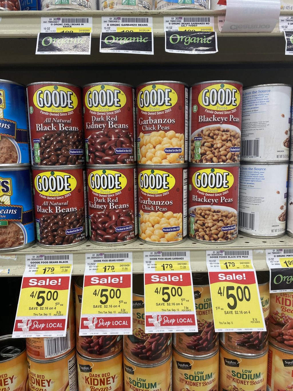 Cans of beans at the supermarket
