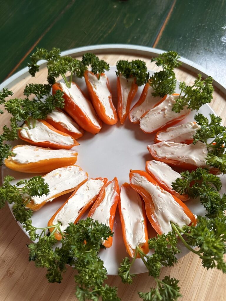 A circle of stuffed peppers