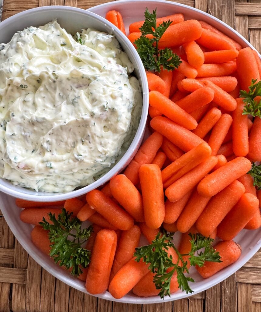 Lemon Pepper Parsley Dip with Shallots and baby carrots
