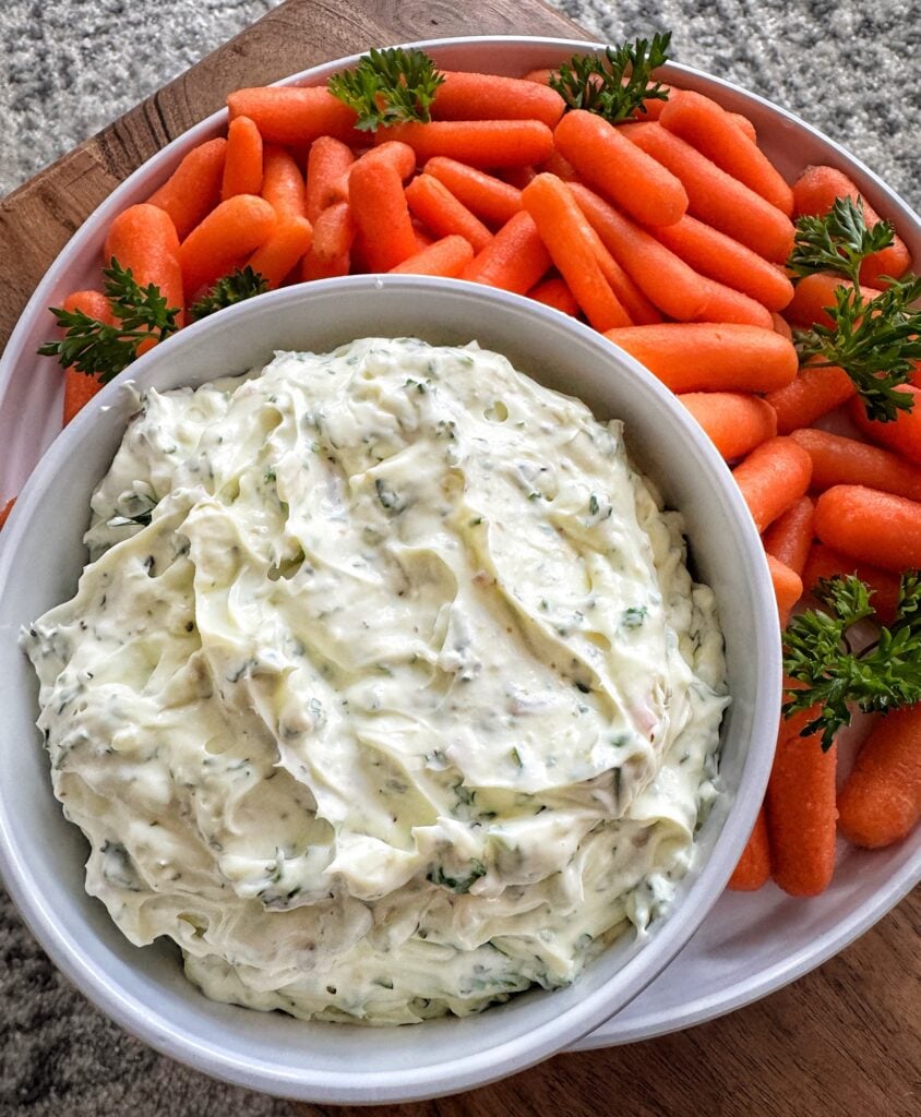 Lemon Pepper Parsley Dip with Shallots and baby carrots