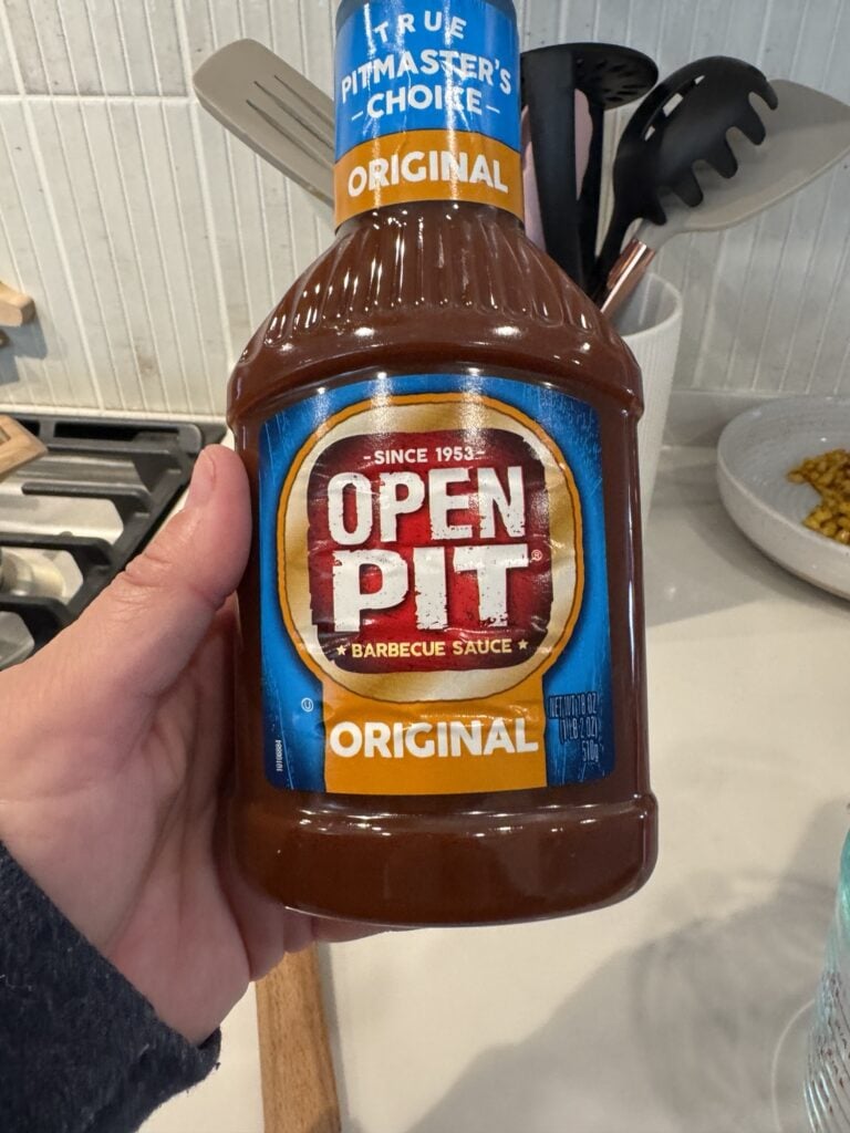 A bottle of Open Pit BBQ sauce