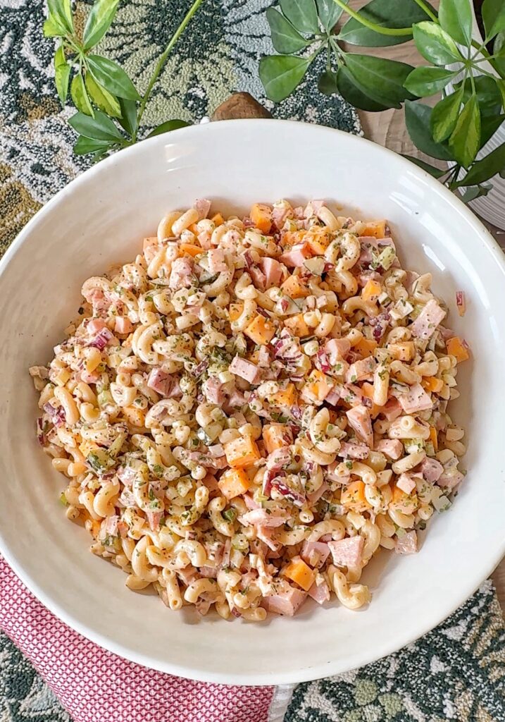 The finished macaroni and ham salad