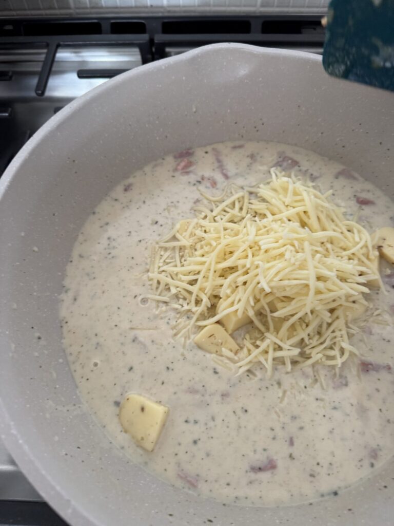 Shredded cheese in roux
